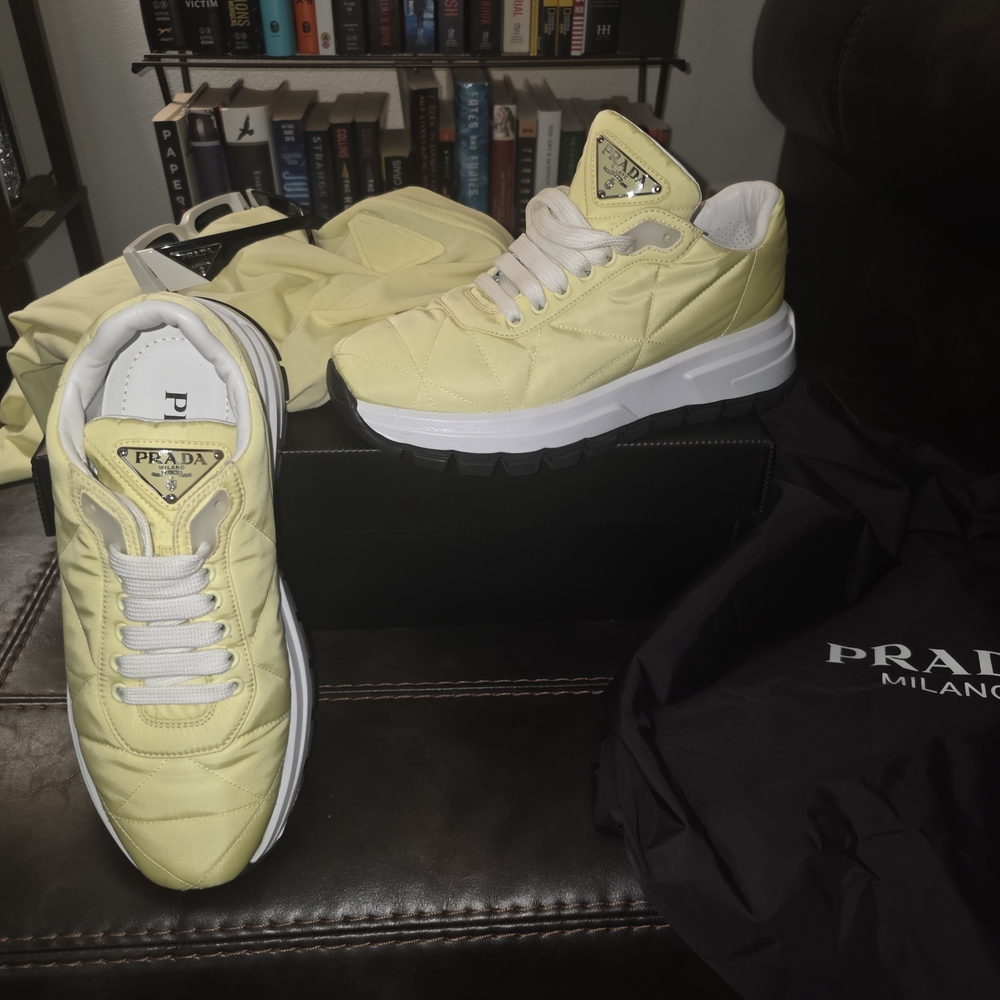 Prada Logo Nylon Light Yellow Sneakers